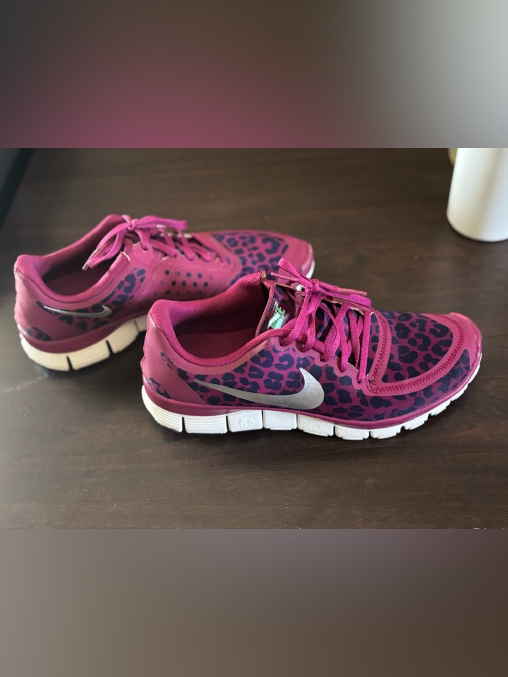 Nike Magenta Leopard Print Training Sneakers with Silver Swoosh